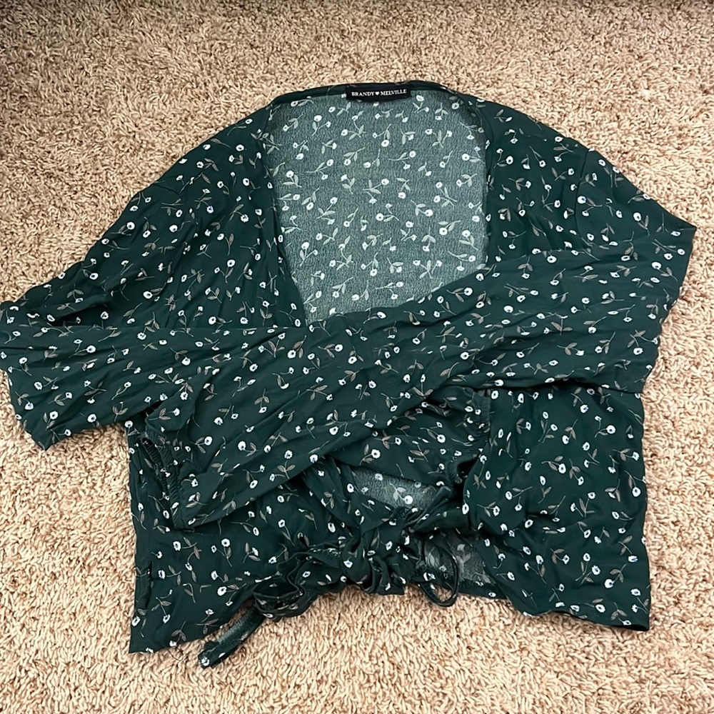Brandy Melville green floral wrap top